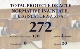 Din cele 272 de proiecte înaintate de la începutul legislaturii curente au fost adoptate 170 de acte normative