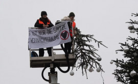 Activiștii de mediu au tăiat cu fierăstrăul vîrful pomului de crăciun din Berlin