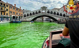 Apa din canalul central din Veneția a căpătat culoarea verde fluorescent