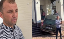 Объяснение мужчины заехавшего на своем автомобиле на ступени здания Хынчештcкой примэрии 