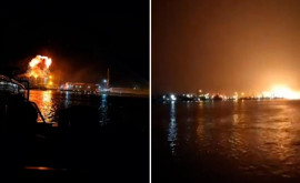 Atacul asupra portului Reni din regiunea Odesa a fost surprins video în România 